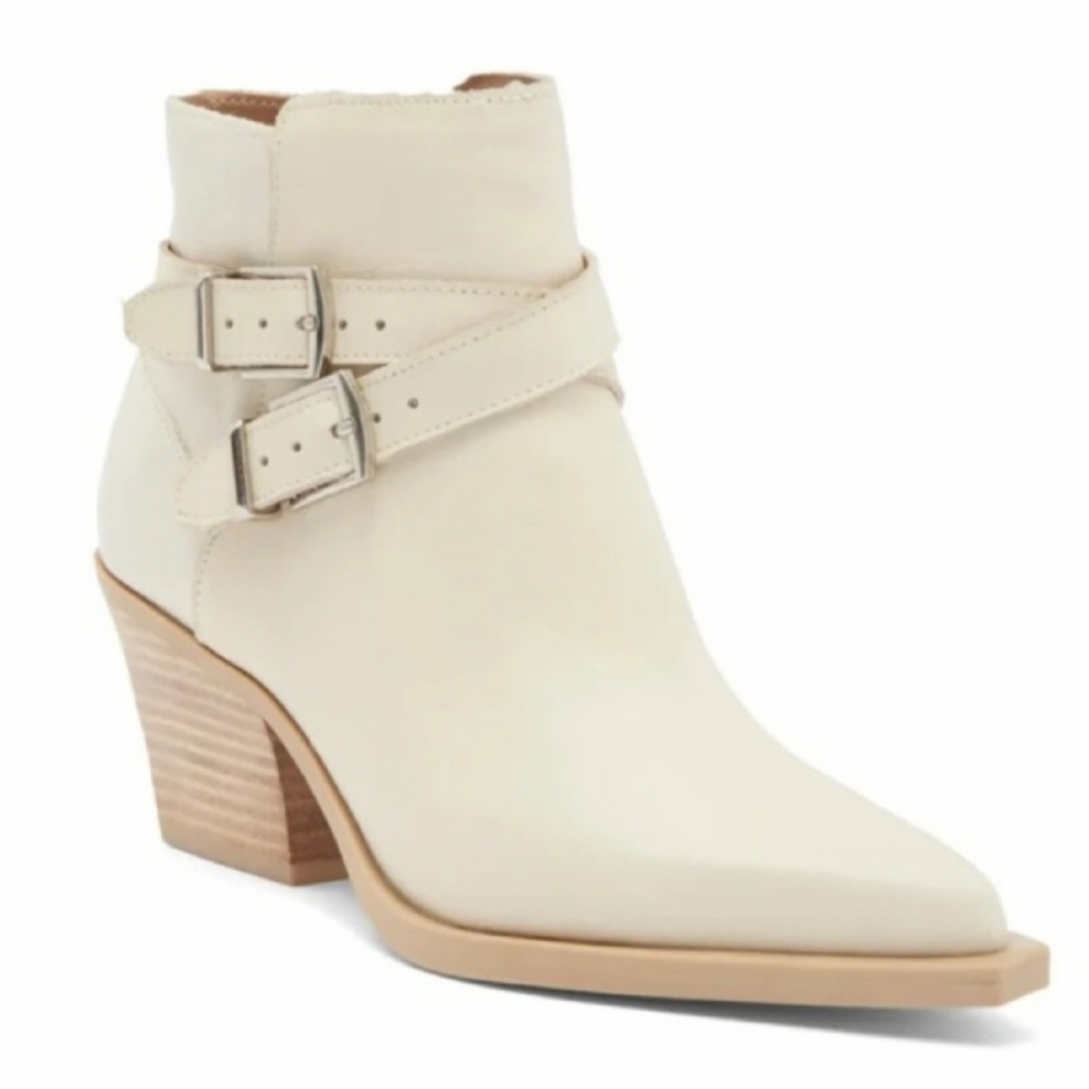 New Dolce Vita Cowboy Boots Cross Strap Beige Leather Women's Booties size 7.5